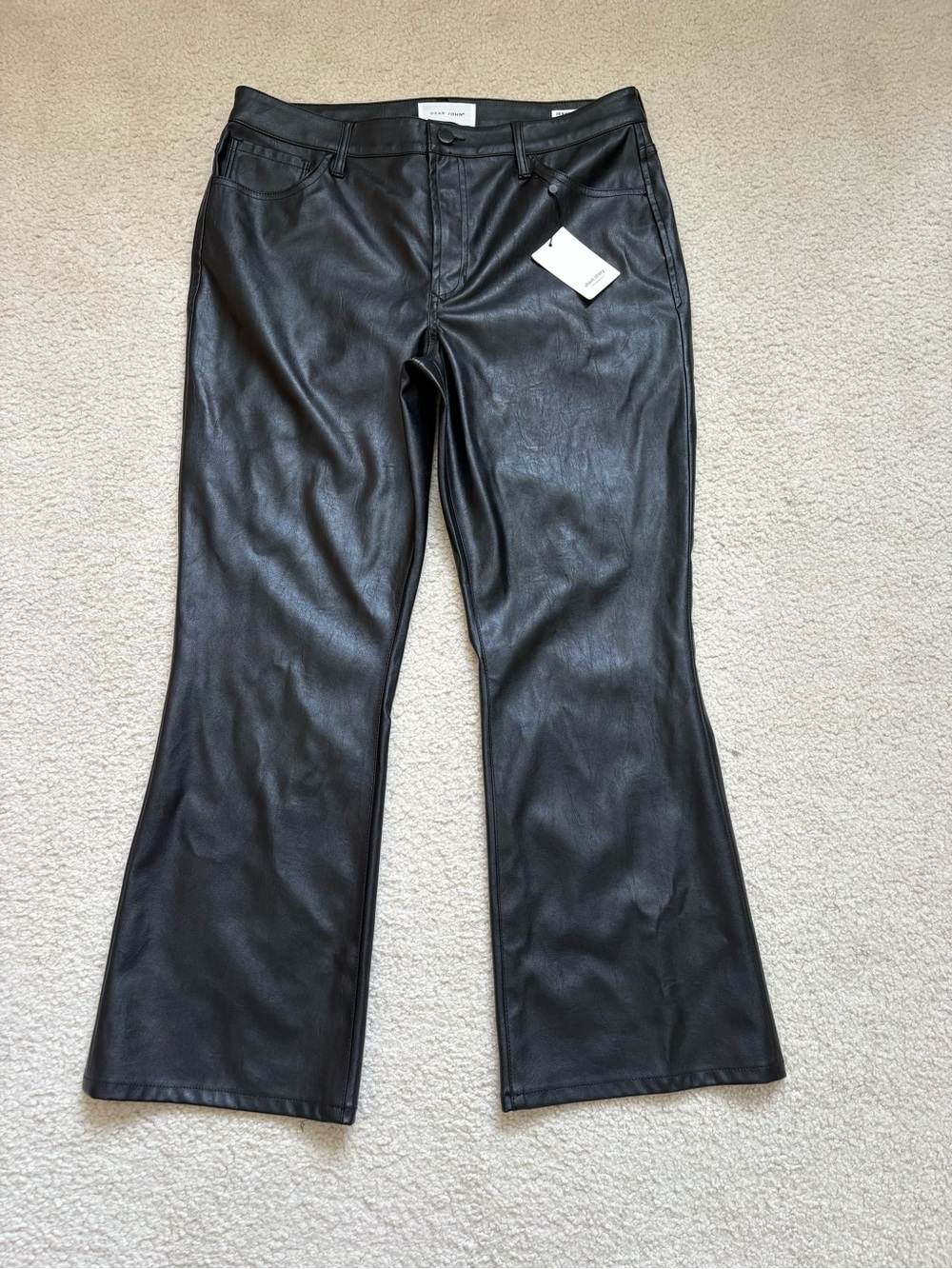 Dear John Jeanne black faux leather flare pants sz 31P (feels 34P) date night